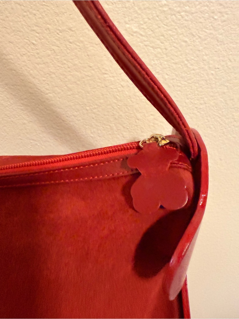 Tous Red Bear-Shaped Mini Suede Shoulder Bag - Picture 3 of 14